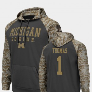 United We Stand For Men's Colosseum Football #1 Charcoal Ambry Thomas Michigan Hoodie 178985-418