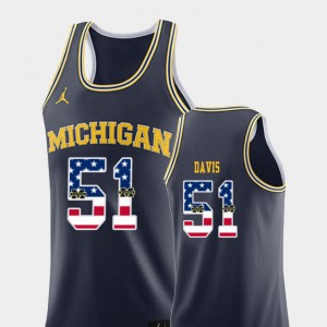 Mens #51 College Basketball USA Flag Austin Davis Michigan Jersey Navy 822356-409