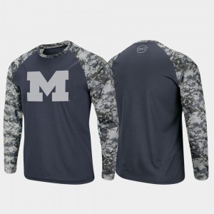 Men Michigan T-Shirt Charcoal Camo OHT Military Appreciation Raglan Long Sleeve Digi Camo 375827-583