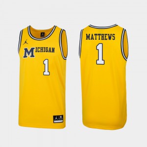 Men Maize Charles Matthews Michigan Jersey #1 1989 Throwback College Basketball Replica 771060-655