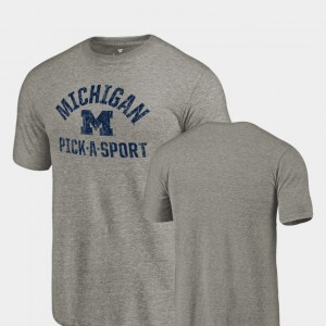Michigan T-Shirt For Men's Gray Tri-Blend Distressed Pick-A-Sport 491403-551