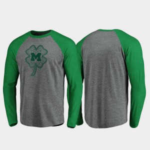 Michigan T-Shirt Men Heathered Gray Raglan Long Sleeve Celtic Charm St. Patrick's Day 719931-677