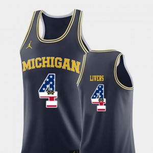 USA Flag College Basketball #4 Isaiah Livers Michigan Jersey Men's Navy 905255-720
