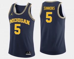 Navy #5 College Basketball Men's Jaaron Simmons Michigan Jersey 537409-728