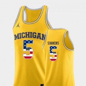 USA Flag #5 College Basketball For Men Jaaron Simmons Michigan Jersey Yellow 364530-253