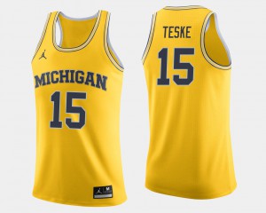 College Basketball #15 Jon Teske Michigan Jersey Maize Men 388796-261