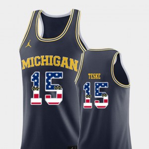 College Basketball Men's #15 Navy Jon Teske Michigan Jersey USA Flag 318041-945
