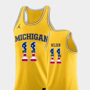 Yellow Men's College Basketball USA Flag Luke Wilson Michigan Jersey #11 229502-674