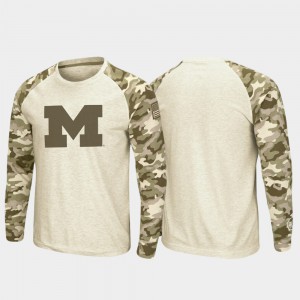 For Men Michigan T-Shirt Raglan Long Sleeve Desert Camo OHT Military Appreciation Oatmeal 113567-115