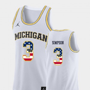USA Flag Zavier Simpson Michigan Jersey White #3 College Basketball Mens 130697-800