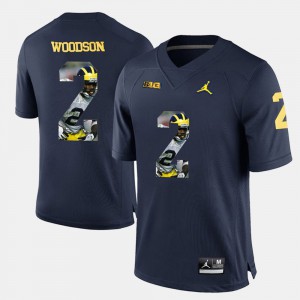 Player Pictorial Charles Woodson Michigan Jersey Men's #2 Navy Blue 831334-650
