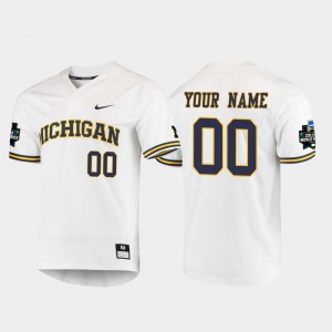 #00 Michigan Customized Jersey Men 2019 NCAA Baseball College World Series White 303073-589