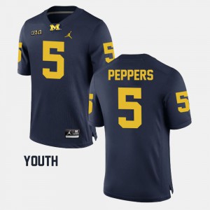 Navy Jabrill Peppers Michigan Jersey Youth(Kids) #5 Alumni Football Game 943201-634