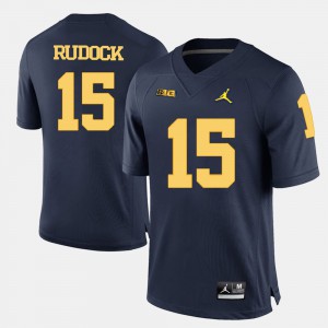#15 College Football Jake Rudock Michigan Jersey Men's Navy Blue 329643-356