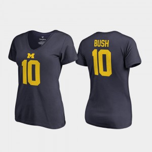 Devin Bush Michigan T-Shirt For Women #10 V-Neck Name & Number College Legends Navy 594230-636