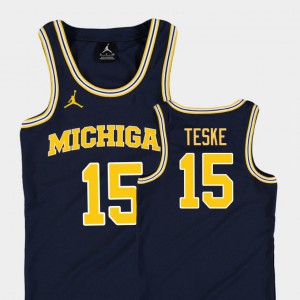 College Basketball Jordan Replica #15 Youth Jon Teske Michigan Jersey Navy 268434-843