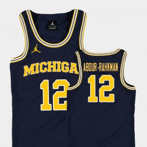 College Basketball Jordan #12 Navy Replica Muhammad-Ali Abdur-Rahkman Michigan Jersey Youth(Kids) 900431-436